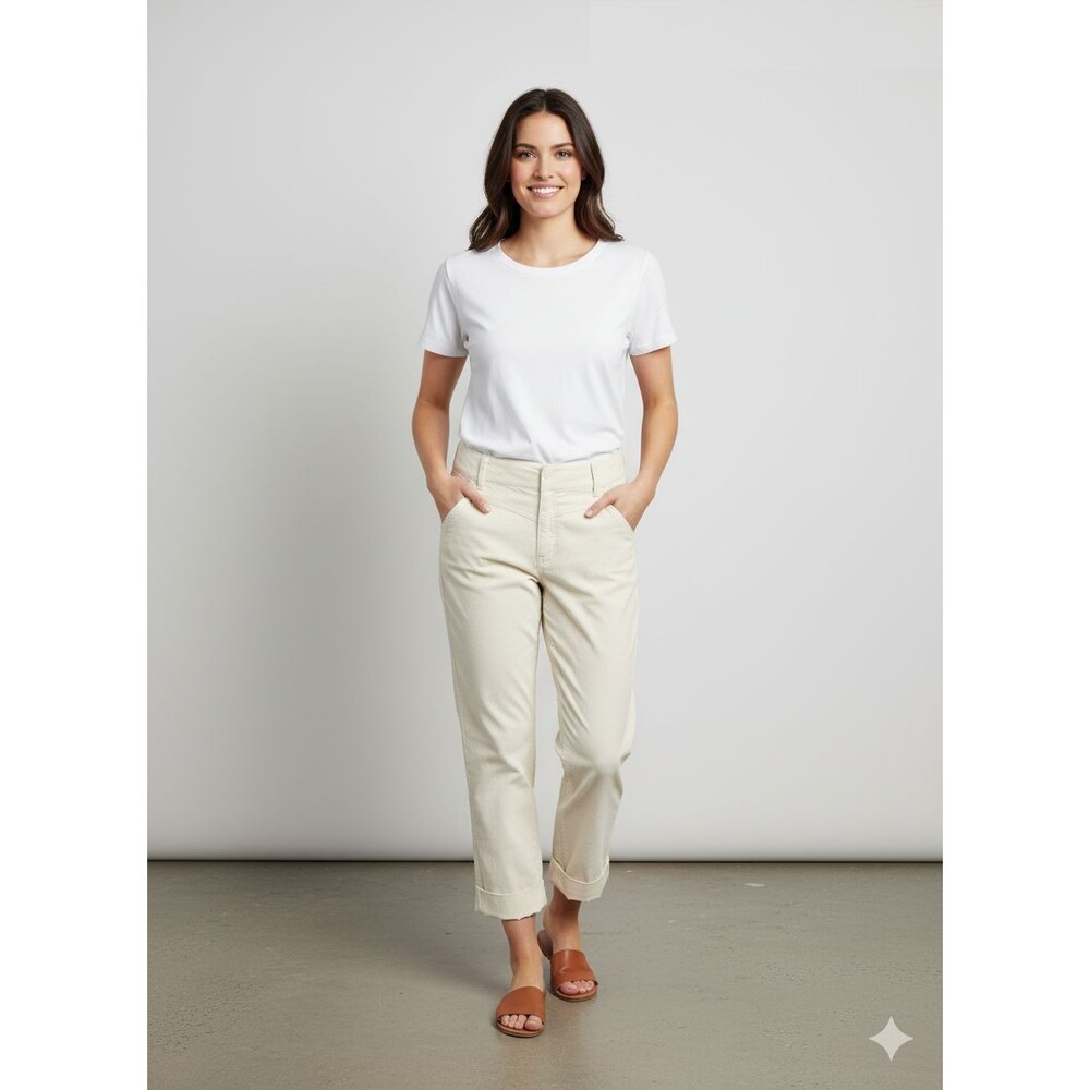 WHBM 14 Corduroy Cropped Capri Pants Rolled Cuff Trousers Stretch Slim Fit ivory